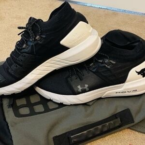 Under Armour Black and White Athletic Shoes with Mesh Design